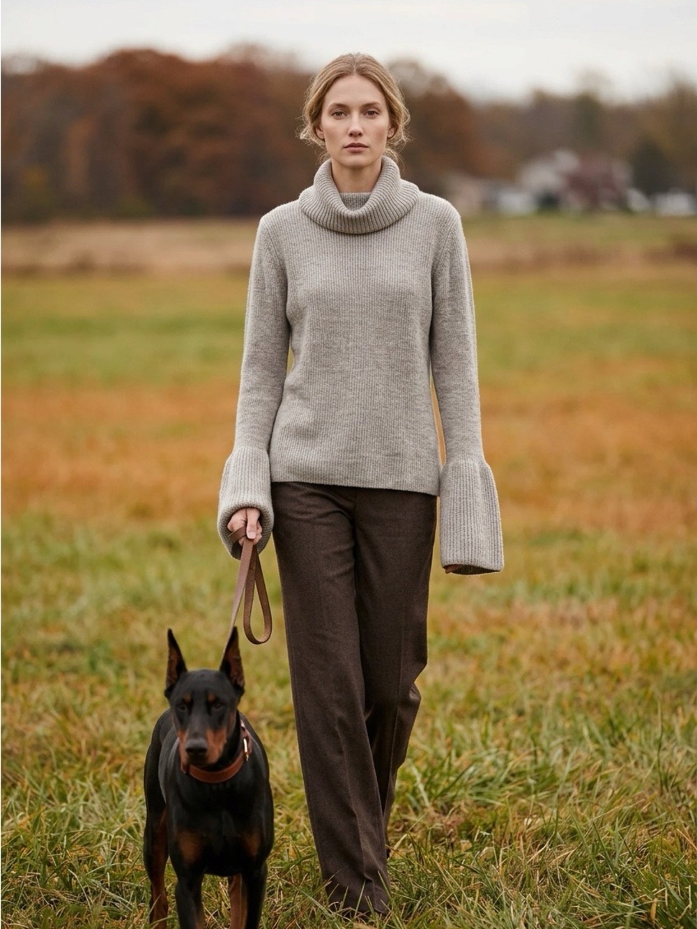 Pho made in Italy Cozy gray Turtleneck Sweater with Bell Cuffs Whool mix